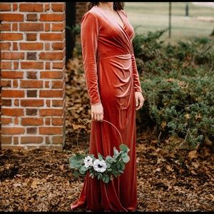 LIKE NEW Velvet Long Sleeve Bridesmaid Dress with Slit in Dusty Rose